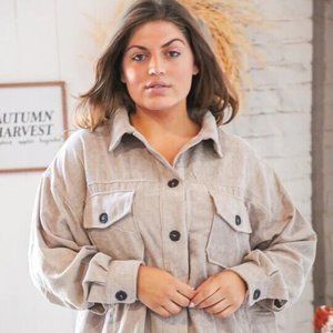 BEST SELLER: CUTE NEW SAND VINTAGE OVERSIZED CORDUROY BUTTON-UP SHACKET/JACKET